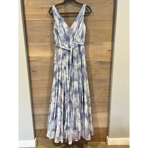 VERA WANG DRESS v-neck gathered empire blue maxi dress size 4 - Picture 4 of 10